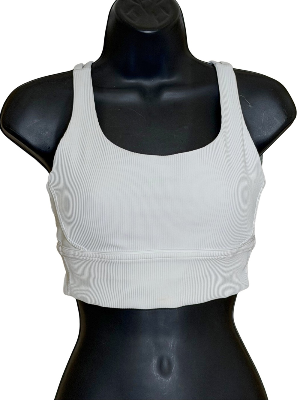 White Lululemon Energy Longline Cropped Sports Bra Rib Size 8 EUC